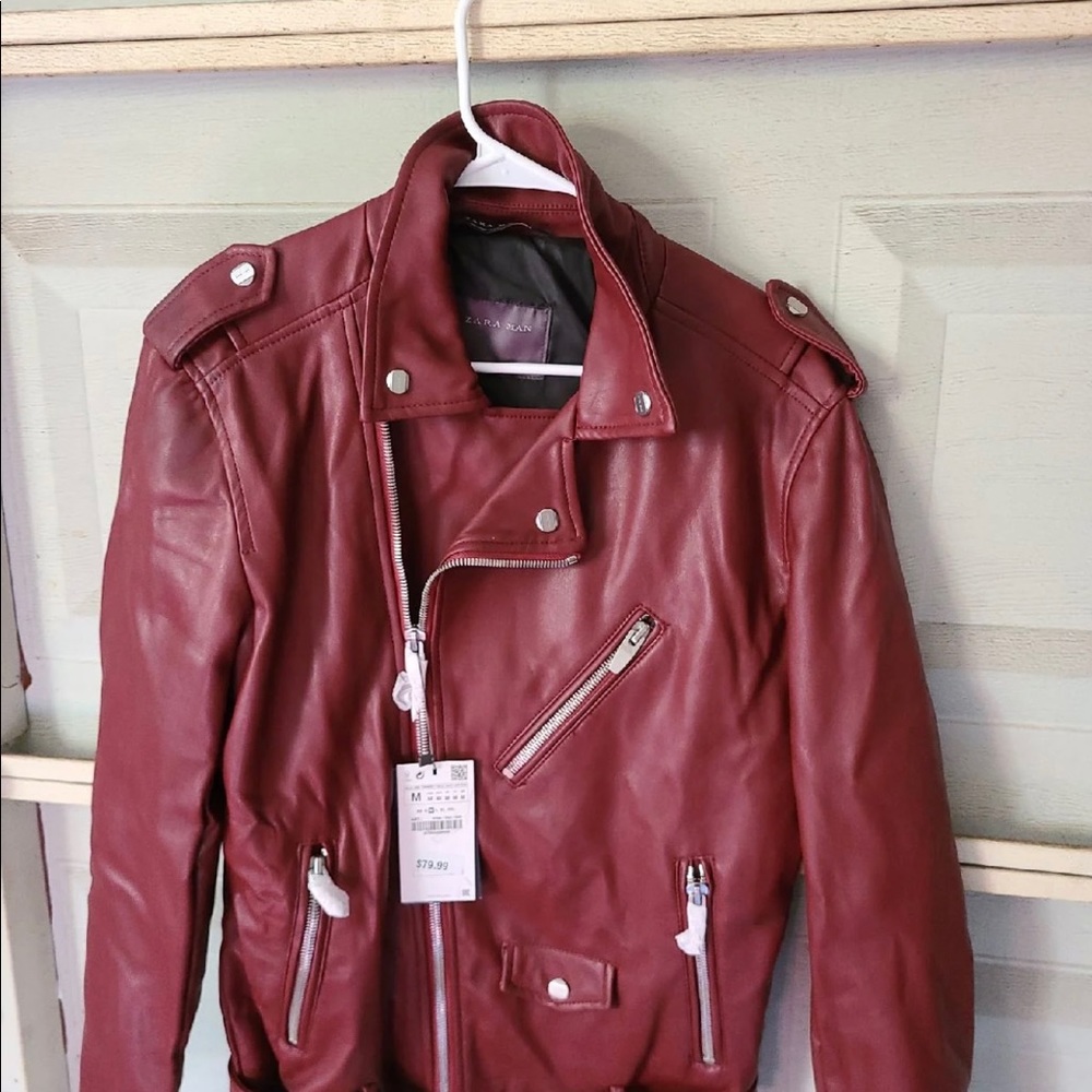 Faux red wine vintage ZARA leather jacket.